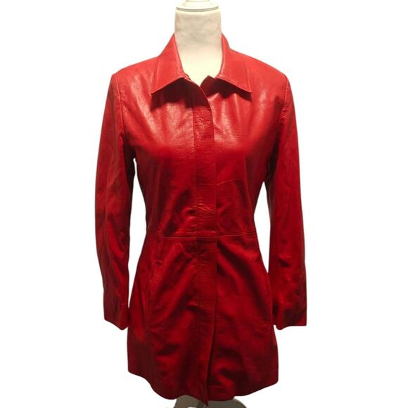 Red Vera pelle Leather zip up jacket made in Italy - Picture 1 of 5